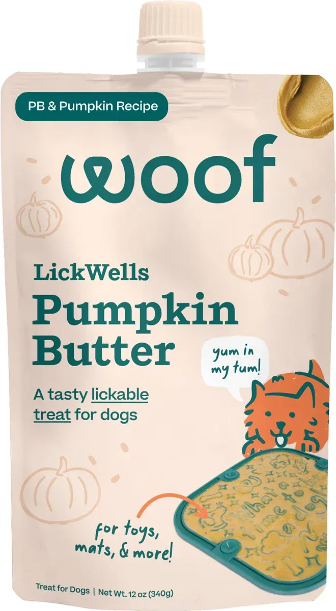 Woof LickWells Pumpkin Peanut Butter Spread Lickable Dog