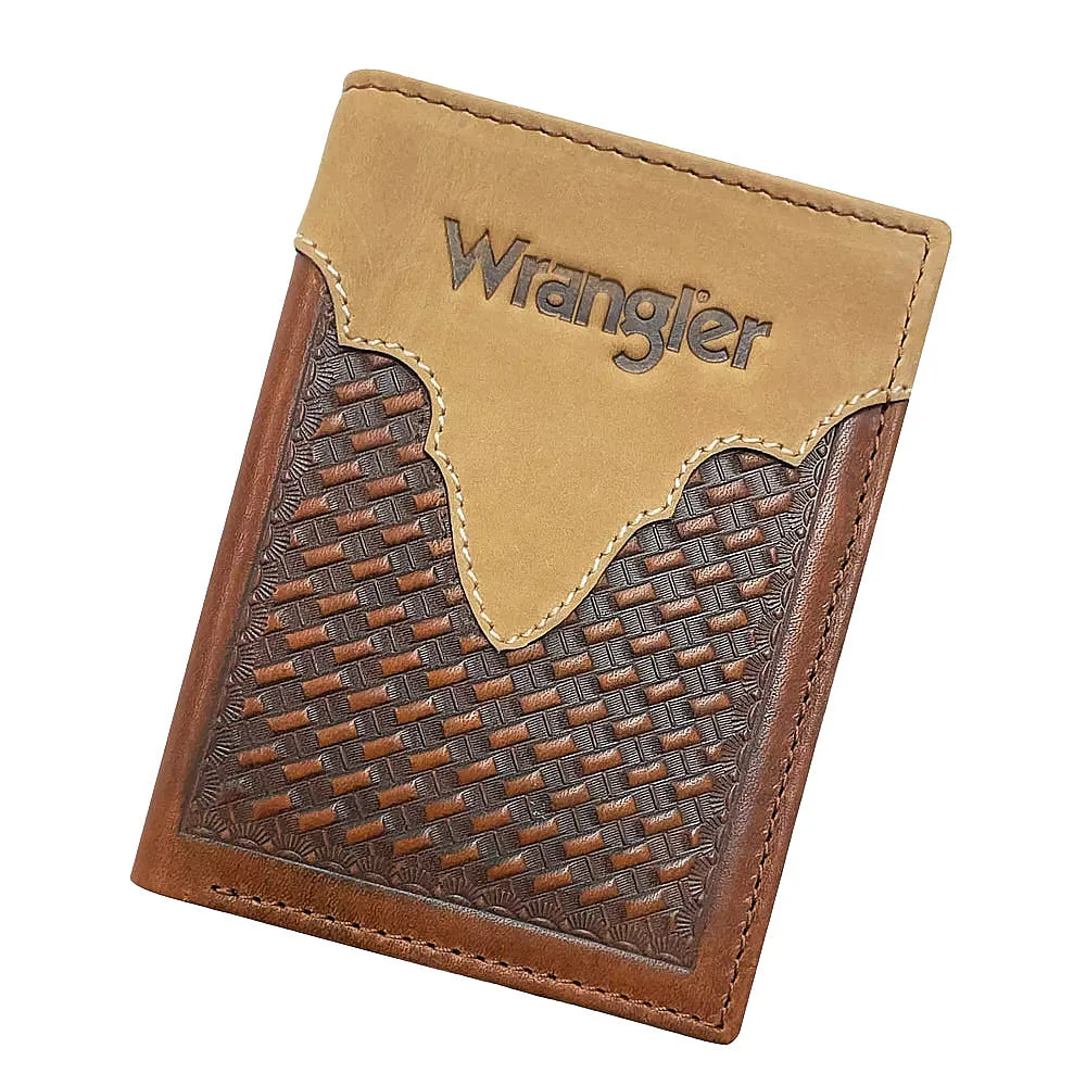 Wrangler Basketweave Embossed Leather Overlay Trifold Wallet