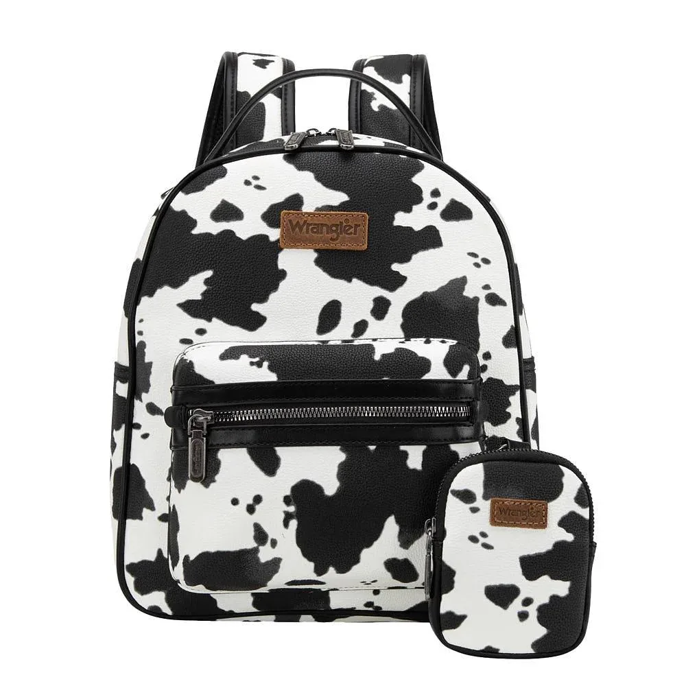 Wrangler Black Cow Print Backpack with Coin Pouch