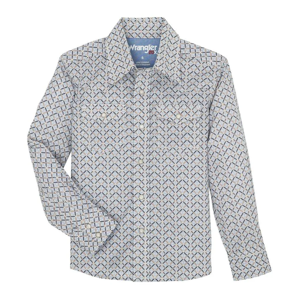 Wrangler Boys Blue 20X Print Snap Shirt