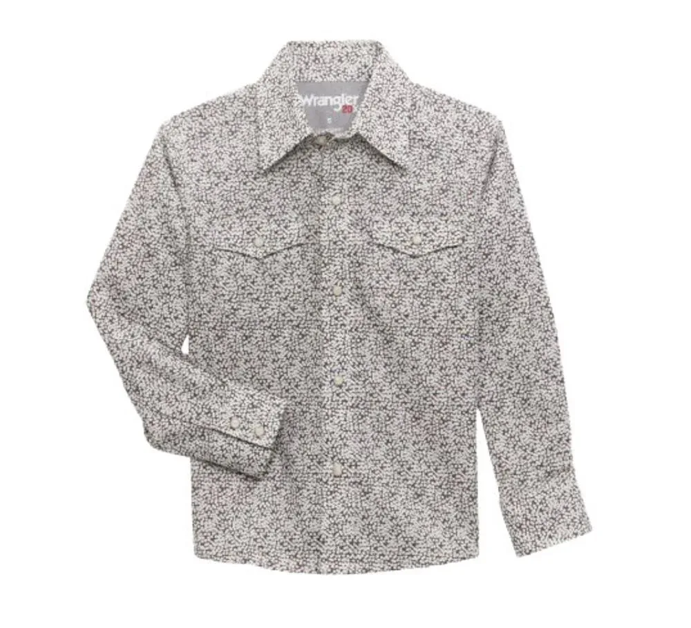 Wrangler Boys Grey/White Print Long Sleeve Snap Shirt