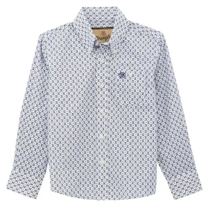 Wrangler Boy's Navy Print Long Sleeve Shirt