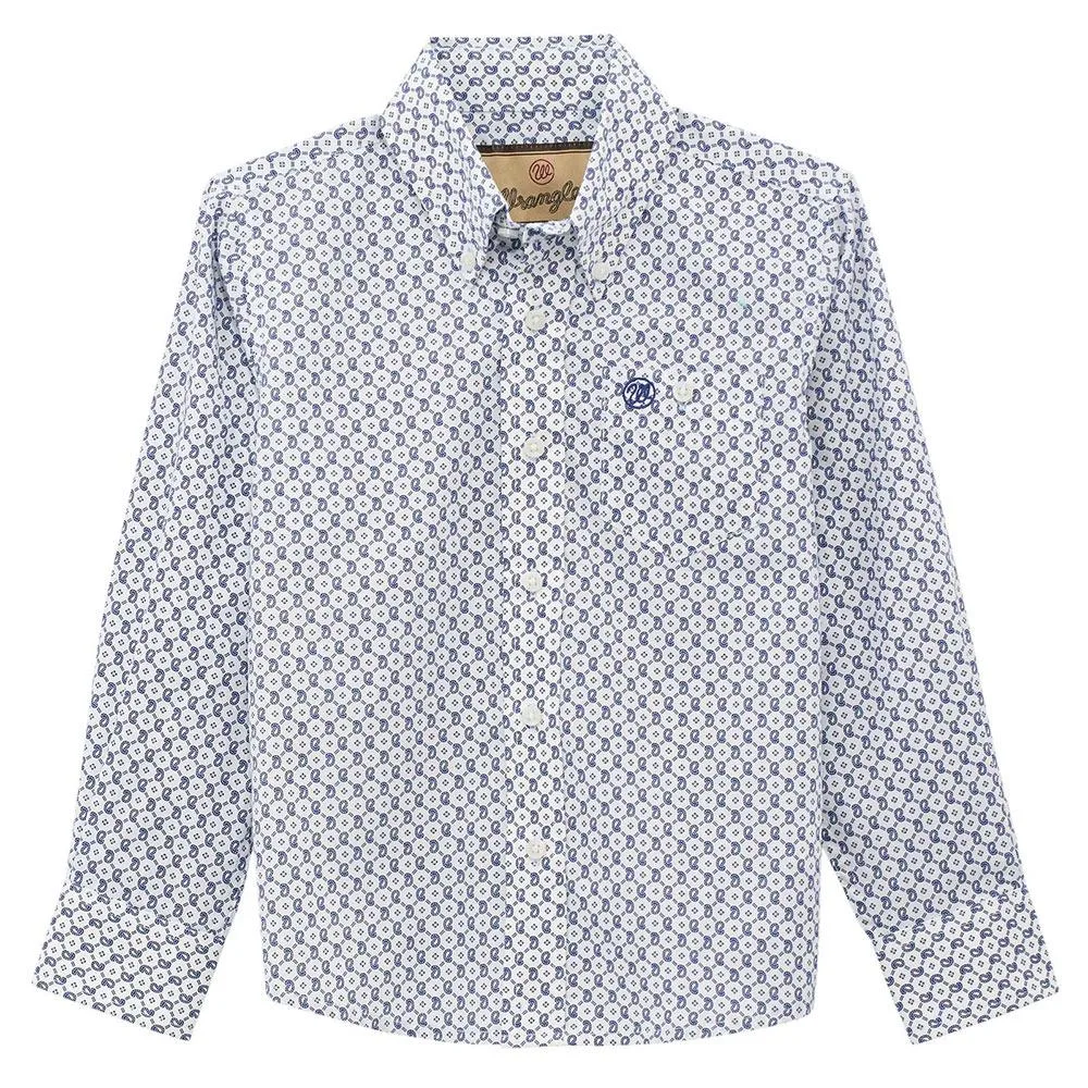 Wrangler Boy's Navy Print Long Sleeve Shirt