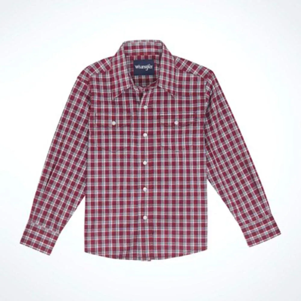 Wrangler Boys Red Plaid Wrinkle Resist Shirt