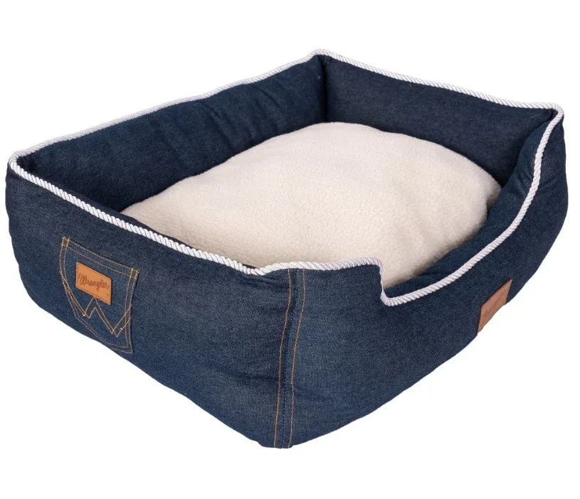 Wrangler Denim and Sherpa Lined Rope Trimmed Dog Bed - Image 2