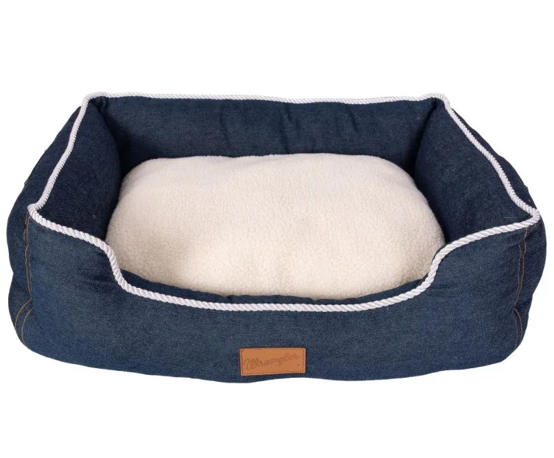 Wrangler Denim and Sherpa Lined Rope Trimmed Dog Bed