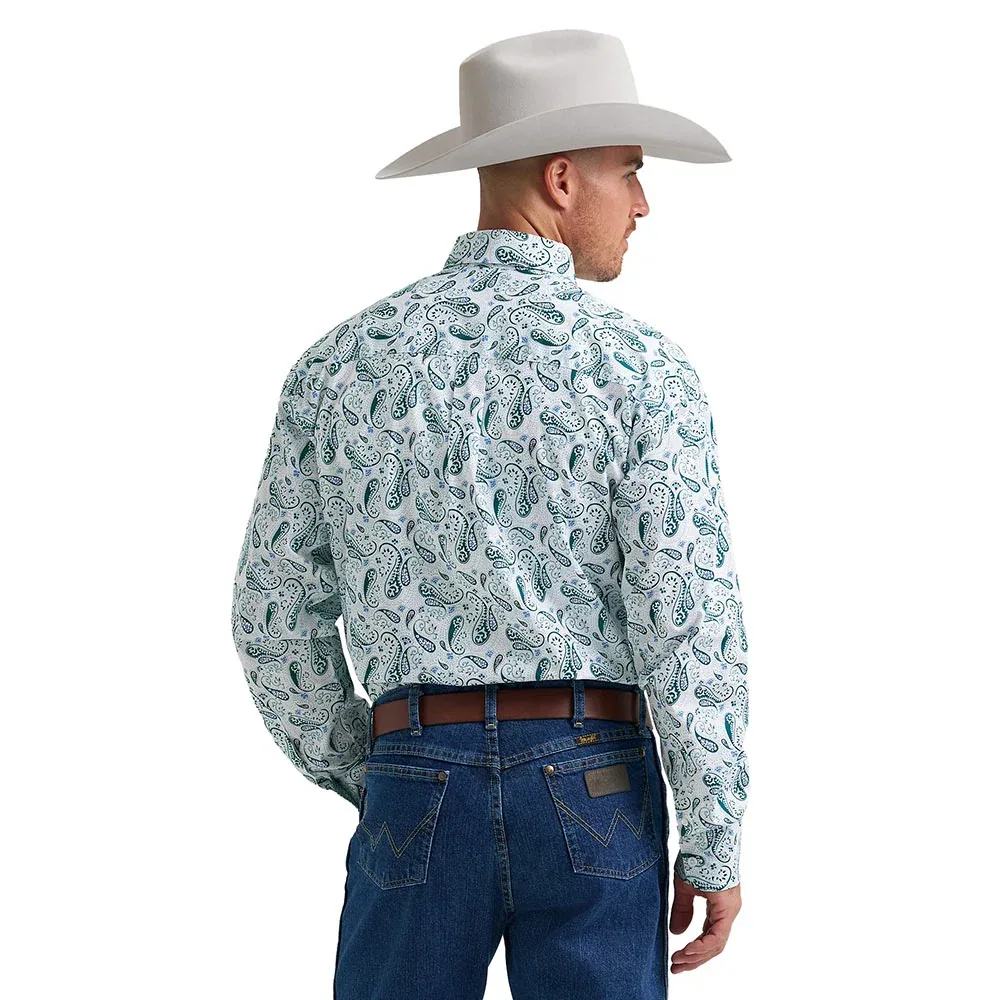 Wrangler George Strait Relaxed Fit White & Teal Paisley Shirt - Image 2