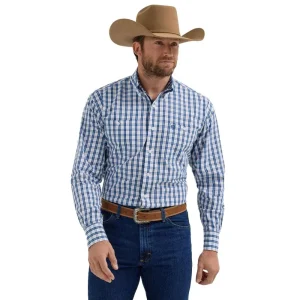 Wrangler George Strait White Blue Plaid Shirt