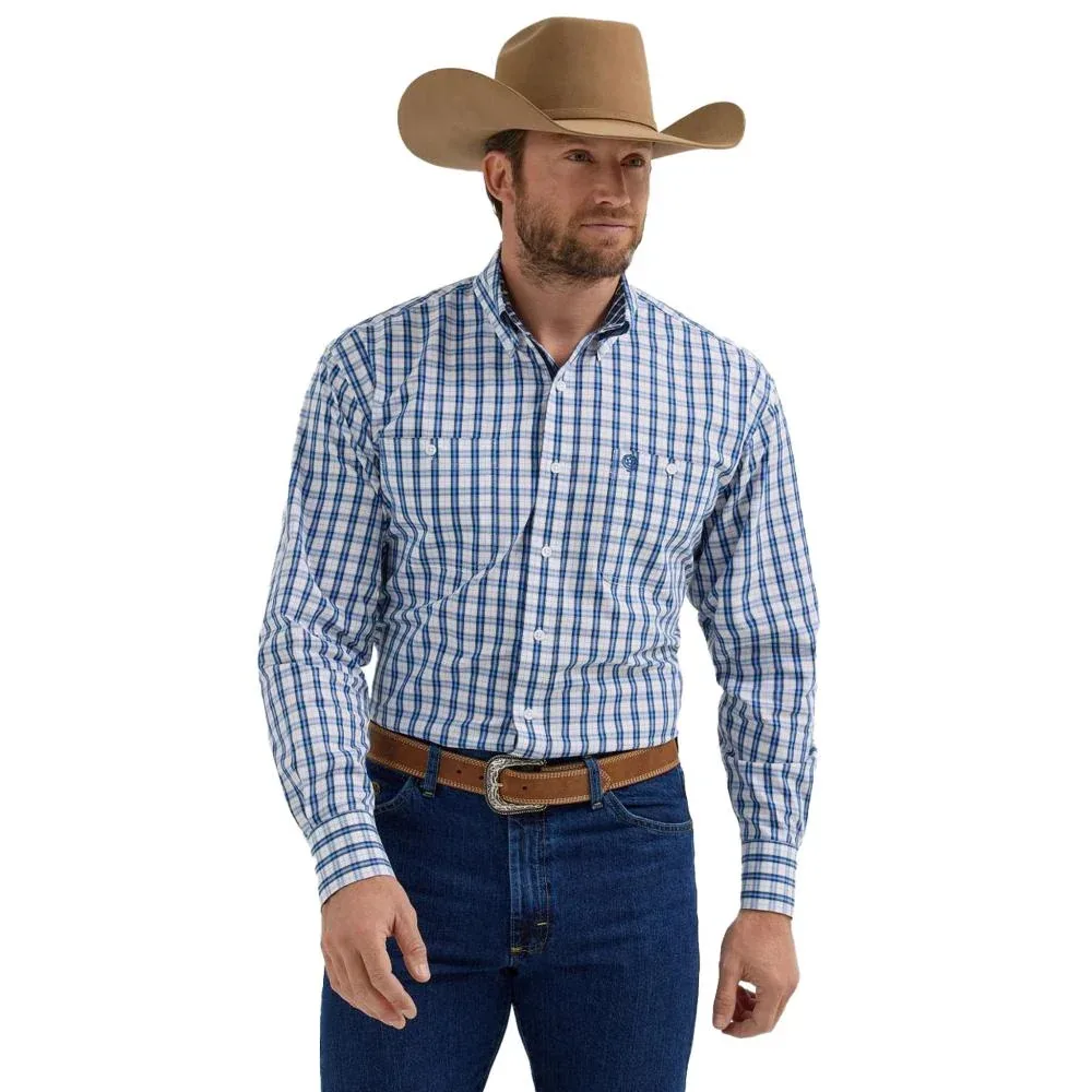 Wrangler George Strait White Blue Plaid Shirt