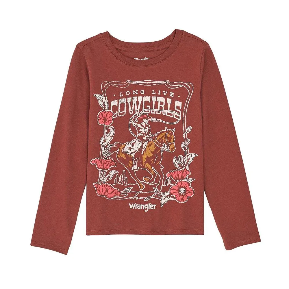 Wrangler Girl's Burgundy Long Sleeve Long Live Cowgirls Tee Shirt