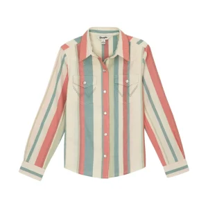 Wrangler Girls Coral/Tael Western Snap Shirt