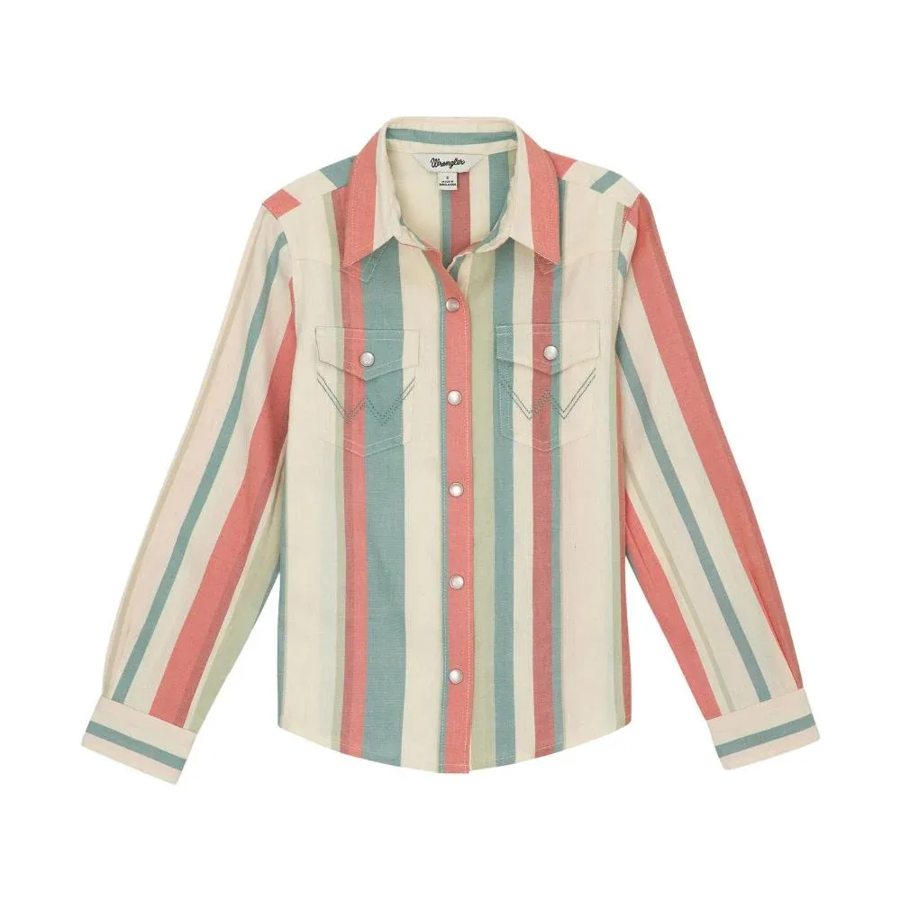 Wrangler Girls Coral/Tael Western Snap Shirt