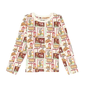 Wrangler Girls Hat and Boot Print Long Sleeve Tee Shirt