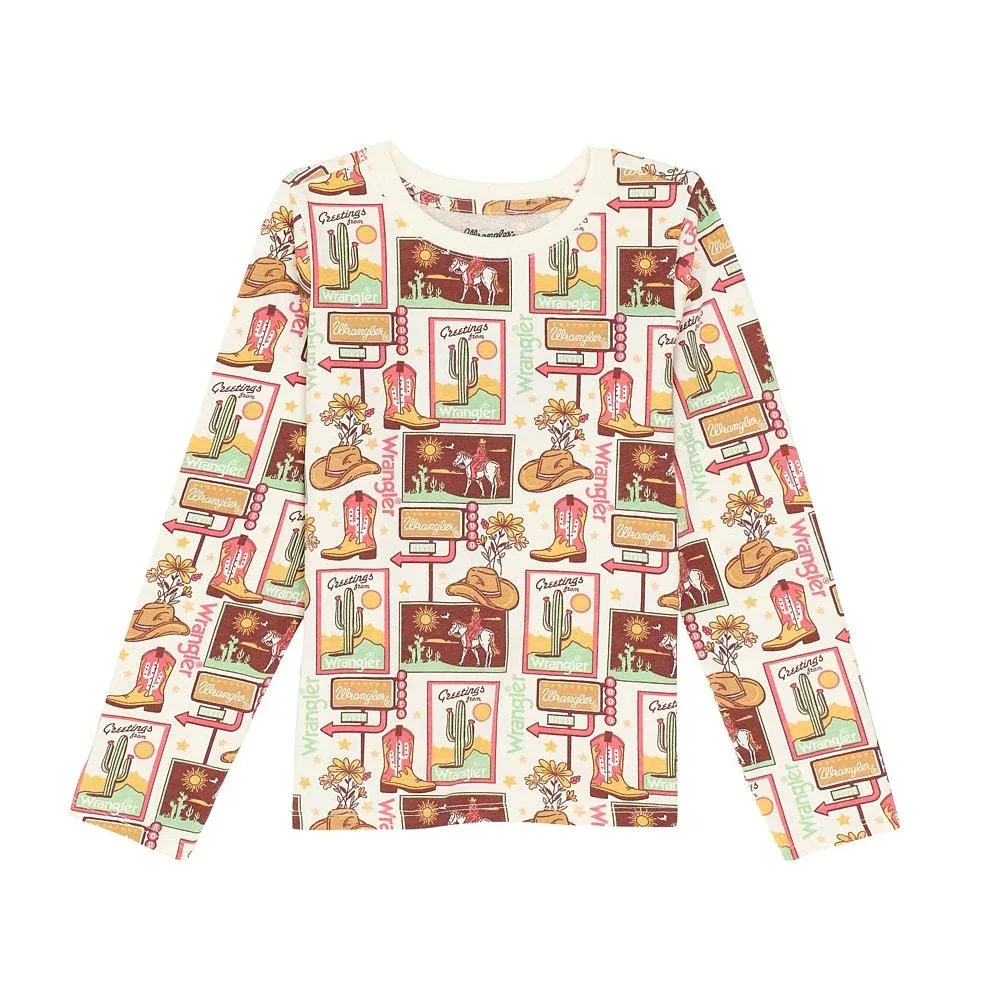 Wrangler Girls Hat and Boot Print Long Sleeve Tee Shirt