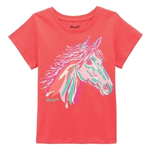 Wrangler Girl's Pink Horse Short Sleeve Tee Shirt