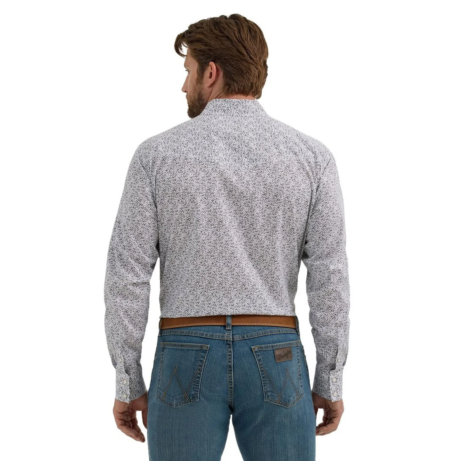 Wrangler Mens 20X Grey/White Print Long Sleeve Snap Shirt - Image 2