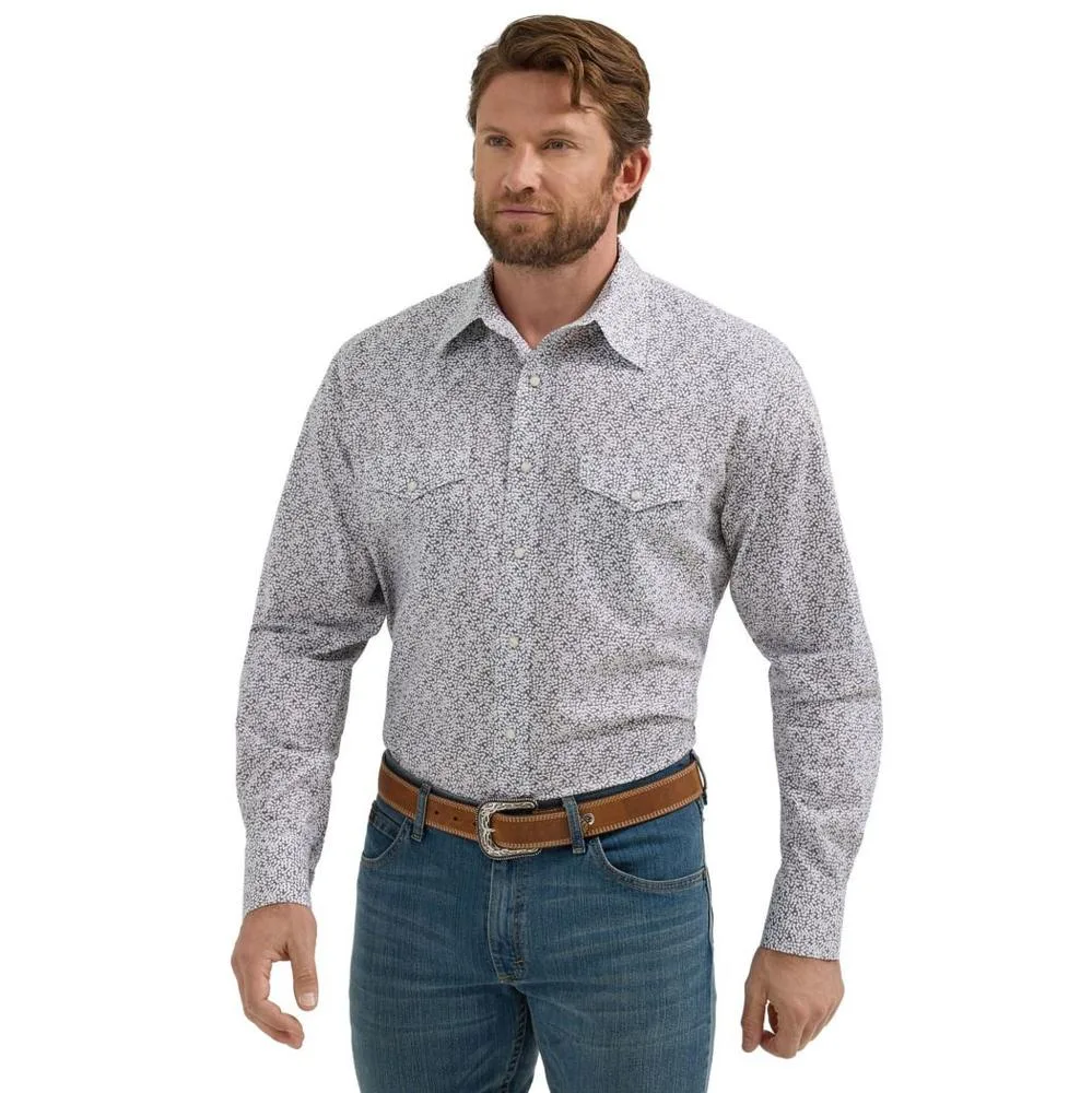 Wrangler Mens 20X Grey/White Print Long Sleeve Snap Shirt