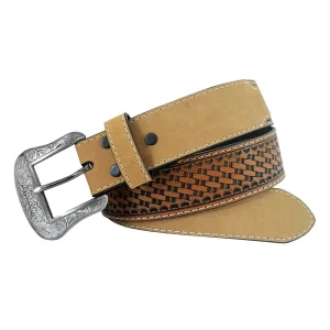 Wrangler Men's Basket Weave Embossed Tab Belt