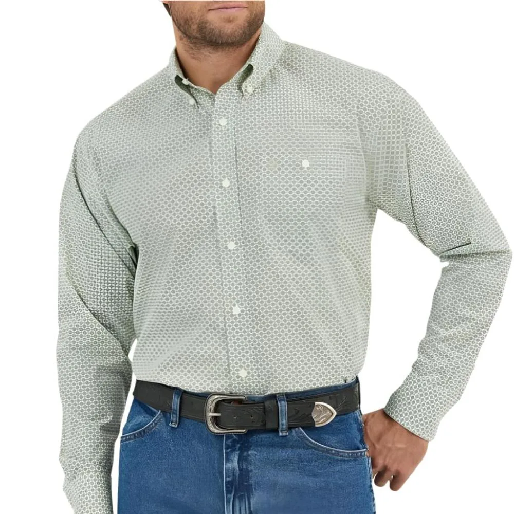 Wrangler Mens Classic Green Print Long Sleeve Shirt