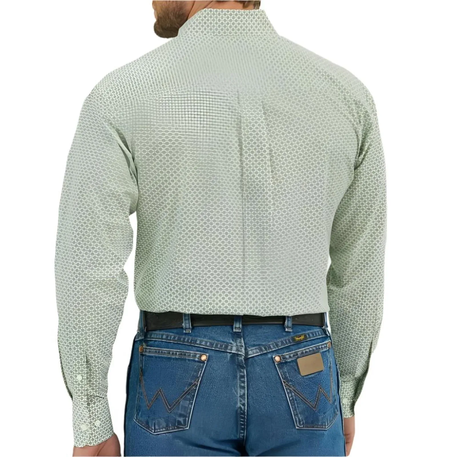 Wrangler Mens Classic Green Print Long Sleeve Shirt - Image 2