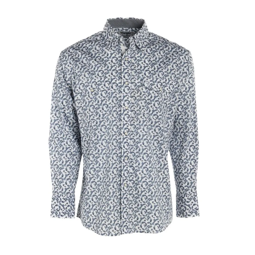 Wrangler Mens George Strait Blue Floral Long Sleeve Snap Shirt