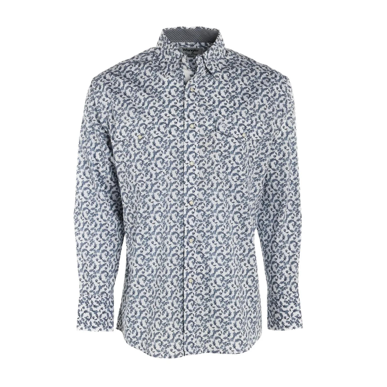 Wrangler Mens George Strait Blue Floral Long Sleeve Snap Shirt - Image 2
