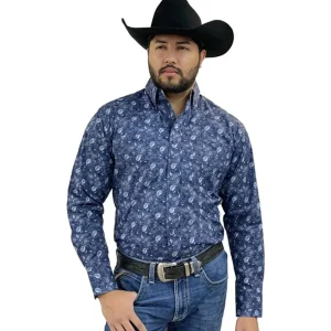 Wrangler Mens George Strait Blue Paisley L/S Button Shirt