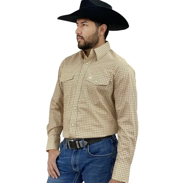 Wrangler Mens George Strait Brown Print Long Sleeve Shirt - Image 2