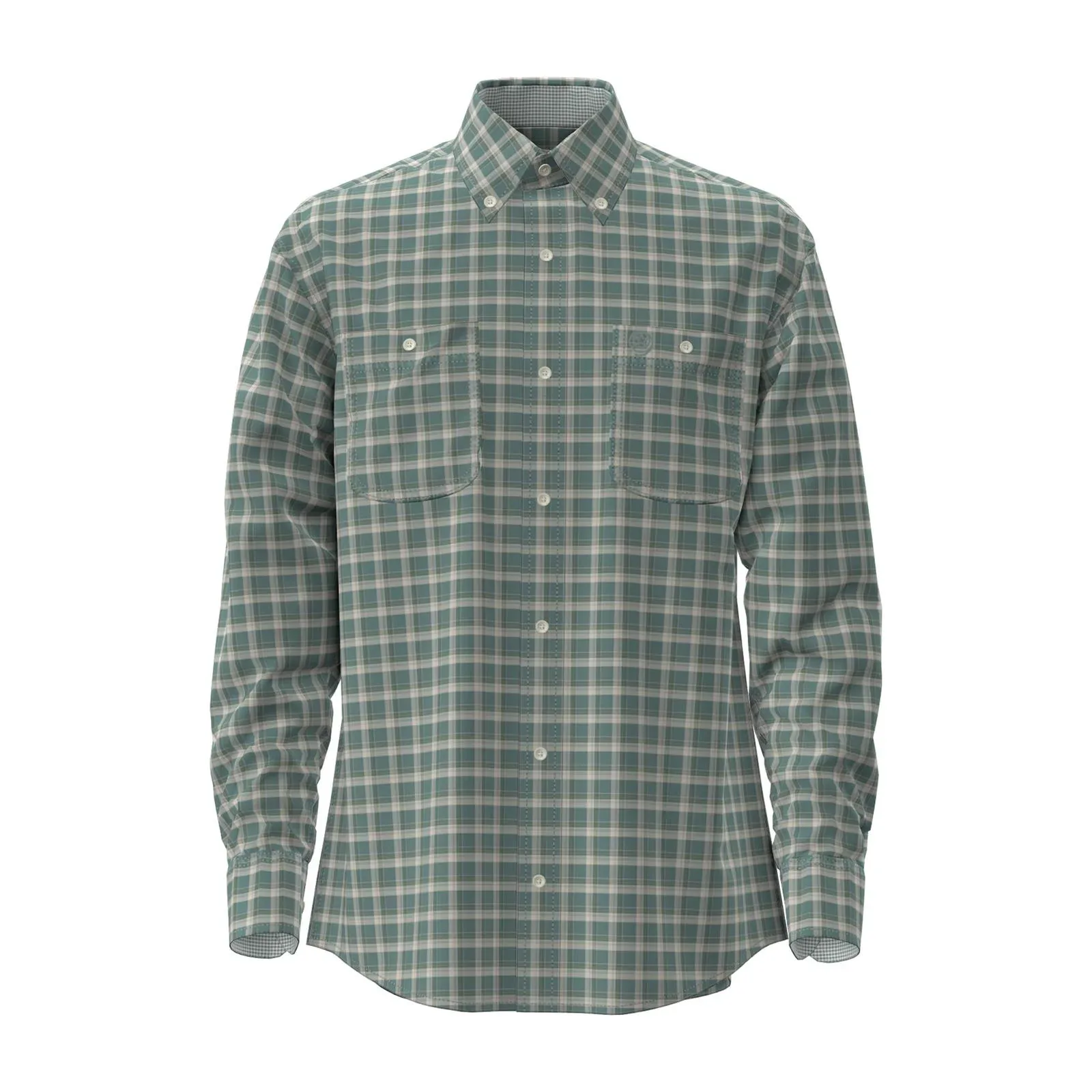 Wrangler Mens George Strait Green Plaid Long Sleeve Shirt - Image 2