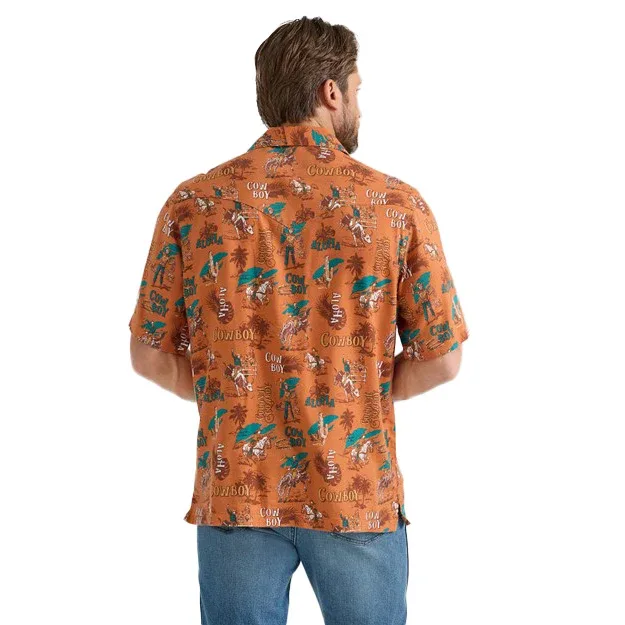 Wrangler Mens Orange Coconut Cowboy Short Sleeve Snap Shirt - Image 2