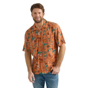 Wrangler Mens Orange Coconut Cowboy Short Sleeve Snap Shirt