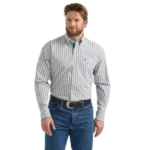 Wrangler Mens White/Brown Check Long Sleeve Button Shirt