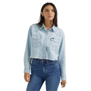 Wrangler Womens Cut-Off Denim Snap Shirt