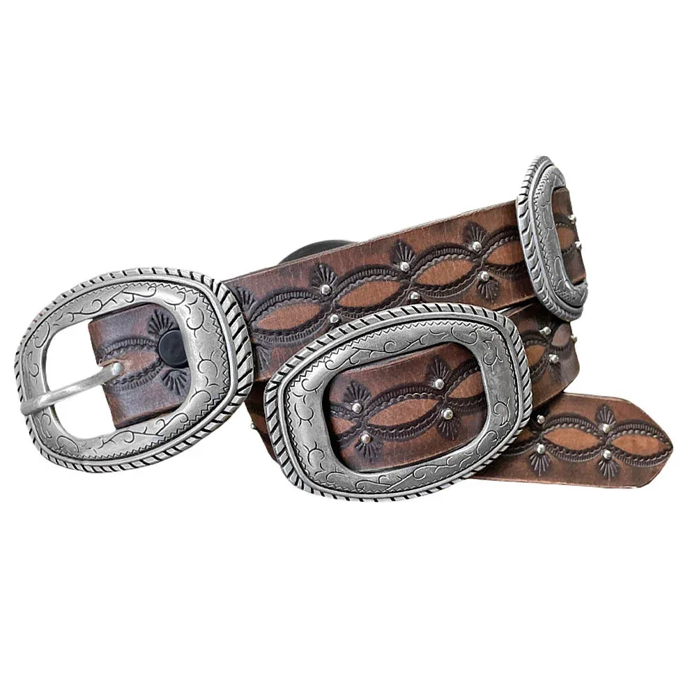 Wrangler Women's Distressed Embossed Concho Belt