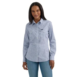 Wrangler Womens Floral Blue Western Long Sleeve Snap Shirt