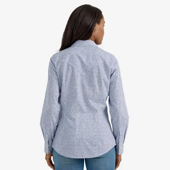 Wrangler Womens Floral Blue Western Long Sleeve Snap Shirt - Image 2