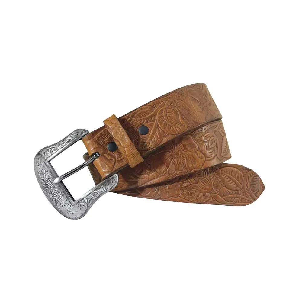 Wrangler Women's Floral Embossed Burnished Edge Belt with Buckle