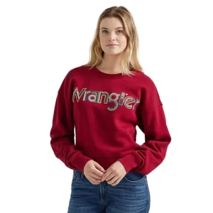 Wrangler Womens Red Crochet Print Logo Pullover