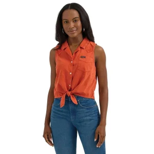 Wrangler Womens Red Sleeveless Tied Top
