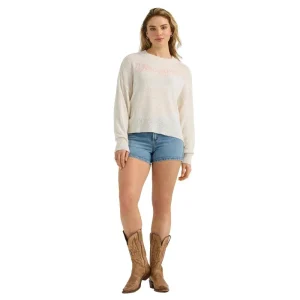 Wrangler Womens White Gauzy Knit Logo Sweater