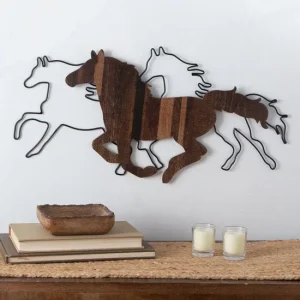 Young`S Inc Wood and Wire 3 Horse Wall Art