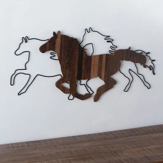 Young`S Inc Wood and Wire 3 Horse Wall Art - Image 2