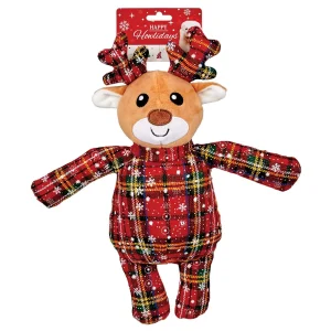 Zanies Holiday Plaid Reindeer Squeaker Toys