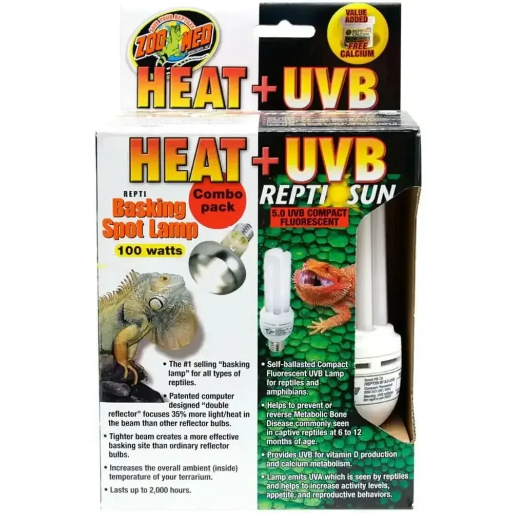 Zoo Med Heat UVB Combo Pack 100 Watt Basking Spot Lamp 5.0 UVB Compact Flourescent